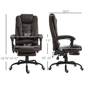 Sedia da Ufficio Ergonomica Marrone con Massaggio a 7 Punti e Poggiapiedi Retrattile, Sedia Direzionale in Rete - Product Image 3