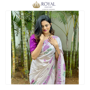 Lo Último en Moda de la India: Saree de Algodón Muga Suave de Primera Calidad con Blusa en Contraste, Estilo Bollywood, en Venta - Product Image 4