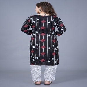 <b>Women</b> Black Printed Rayon Kurti Set with Pants, V-Neck 3/4 Sleeve Ethnic Wear Casual Daily Wear <b>Kurta</b> Set for <b>Women</b> - Product Image 5