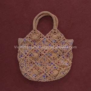 Recycled Woven Paper Tote <b>Bag</b> with Vest Handle for Women PVC Handicraft for Wholesaling Viettime Craft - Product Image 2