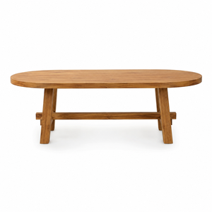 Solid Teak Wood Round Dining <b>Table</b> Eco-Friendly Durable Modern Scandinavian Trestle Base Living Room Furniture - Product Image 2