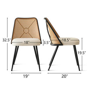 Ensemble de 2 chaises de salle à manger rembourrées avec dossier en rotin - Product Image 5