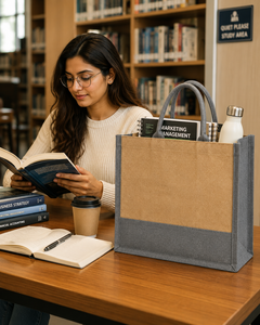 Sac de courses en toile grande taille gris avec poignée beige et anse supérieure pour les courses - Product Image 4