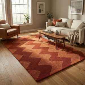 Tapis en laine doux tufté à la main |   Tapis en laine tufté à la main texturé rouge rouille de luxe, 1 pièce, adapté aux animaux domestiques, antidérapant, tapis moderne - Product Image 2