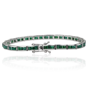Custom 925 Sterling Silver 100% Authentic Princess Cut <b>Emerald</b> Gemstone Channel Setting Sleek Tennis Bracelet Fine Jewelry - Product Image 3