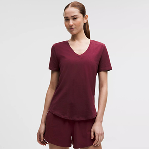 Camisetas de Mujer con Cuello en V, Manga Corta, Dobladillo Curvo, Tops de Algodón de Alta Calidad, Estilo Ajustado - Product Image 1