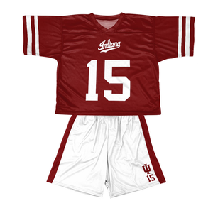 Ensemble d'uniformes de football américain personnalisés, maillot et short d'équipe bleu marine et orange, vêtements de sport respirants en polyester, OEM - Product Image 3