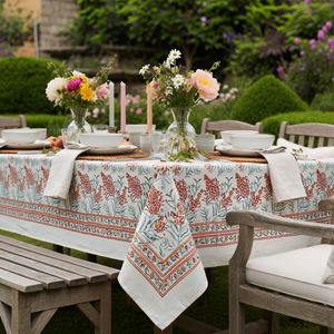 Mantel Lilas Tango Lily para 10 Personas, 180x270cm, Hecho a Mano con Estampado de Bloques, 100% Algodón, Estilo Decorativo para Bodas, Cenas y Hogar, en Venta - Product Image 5