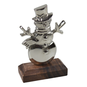 Ornement de Noël en métal Père Noël avec base en bois, design intérieur/extérieur, idéal pour la décoration de la maison, de la table ou du bureau, sculptures de Noël abordables - Product Image 1