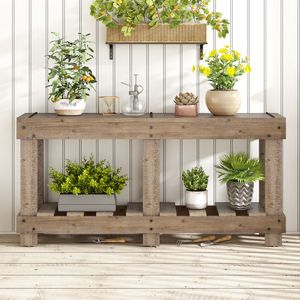 Tavolo Console U_Style in Legno di Abete Massiccio Vintage da 159,75 cm, 6 Gambe Rinforzate, Piano Spesso 11,43 cm, Design con Rivetti Metallici, Finitura Naturale - Product Image 4
