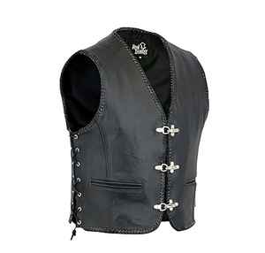 Chaleco de cuero negro sin mangas para motocicleta para hombre, tallas S a 3XL - Product Image 1