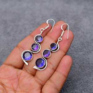 Handmade Amethyst <b>Earrings</b> 925 Sterling Silver Gold Plated Peace Shape Trendy Elegant Purple Stone Jewelry Wedding Export India - Product Image 1