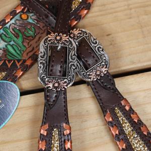 Conjunto de cabezada de una oreja y correa de pecho ajustable de cuero genuino, accesorios ecuestres occidentales con revestimiento de pelo de vaca - Product Image 4