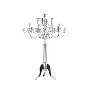 Grand candélabre en métal à 25 lumières, porte-bougie décoratif de luxe, centre de table pour hôtel, mariage, Noël, décoration de la maison, couleur argent - Product Image 1