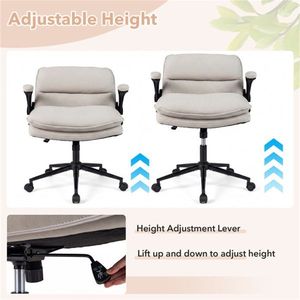 Sedia da Ufficio Regolabile in Altezza con Braccioli Ribaltabili, in Ecopelle Beige, Funzione Dondolo - Product Image 6