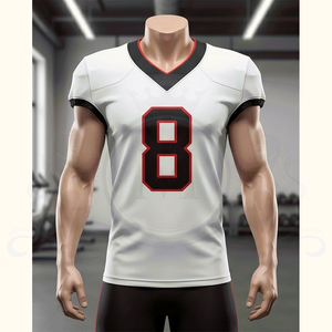T-shirt de football américain pour homme, blanc, noir, rouge, col en V, manches courtes, numéro 8 sublimé, évacuation de l'humidité, coupe classique - Product Image 5