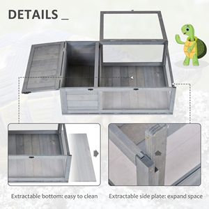Gabbia Classica Grigia per Rettili da Interno ed Esterno, Casetta per Tartarughe in Legno di Abete con Motivo Rettangolare, Arredamento per Tartarughe - Product Image 5