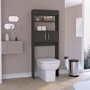 Mobiletto da Bagno Jozz a Doppia Anta Sopra il WC con Due Ripiani, Finitura Nero Wengue - per Organizzazione Bagno - Product Image 1