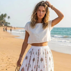 เสื้อผ้าสตรีสไตล์ตะวันตกพิมพ์ลายดอกไม้ด้วยมือแบบอินเดีย งานแฮนด์เมดคุณภาพดีที่สุด ราคาส่งถูก - Product Image 1