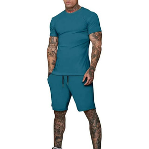 Conjunto de Camiseta y Pantalones Cortos de Algodón 100% Sólido de Alta Calidad, Dos Piezas, Ropa Deportiva Informal Personalizada, Venta al Por Mayor, Manga Corta de Verano - Product Image 5