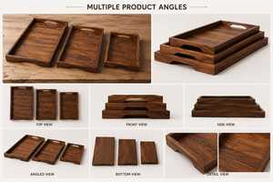 Ensemble de plateaux de service en bois faits à la main, style rustique en noyer, plateaux pour le petit-déjeuner, décoration de cuisine de style farmhouse, plateau de service en bois pour aliments - Product Image 6