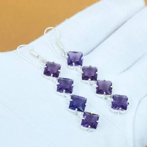 Boucles d'oreilles en améthyste, faites à la main, en argent sterling 925, style bohème, pour femmes, vente en gros - Product Image 5