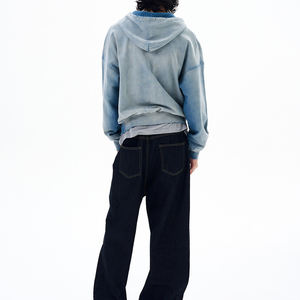 ผู้ผลิตเสื้อฮู้ดดี้วินเทจผู้ชายแบบ OEM คุณภาพสูง ผ้าฝ้าย 100% ทรงครอป ซักฟอก ลุคดิสเทรส พิมพ์ลายดิจิทัล ซิปหน้า - Product Image 3