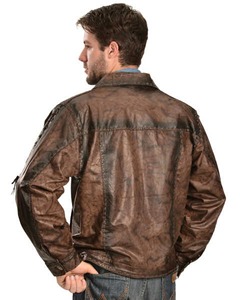 <b>Mens</b> Vintage <b>Brown</b> <b>Leather</b> Denim Style <b>Jacket</b> Western Cowboy Mountain Fashion - Product Image 2