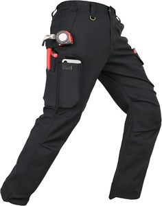 Men's <b>Black</b> <b>Work</b> <b>Pants</b> With Tool Pockets Abrasion Resistant Cargo Trousers For Mechanics - Product Image 1