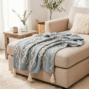 130x170 cm Tufted Diamond Blanket Boho Tassel Edge Cotton <b>Throw</b> Premium Handwoven <b>Bed</b> Runner - Product Image 5