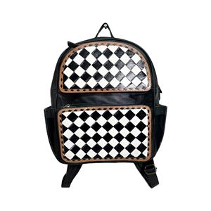 Mochila Unisex de Cuero Vacuno con Diseño a Cuadros, Estilo Bohemio Vintage, Hecha a Mano, con Protección RFID y Cierre, Ecológica para Viajes - Product Image 2