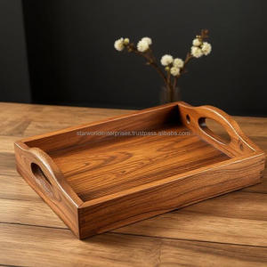 Grand plateau de service rectangulaire en bois de noyer sculpté pour la décoration intérieure de luxe moderne Plateau à thé ACacia en gros pour la cuisine - Product Image 6