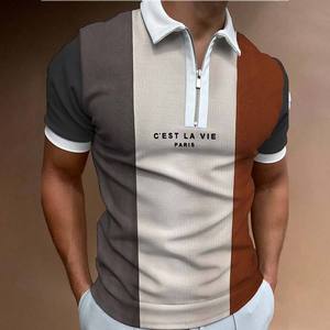 Camisa de Golf a Rayas Negra para Hombre, de Alta Calidad, Antiarrugas, de Manga Corta, con Cierre, Personalizada y Bordada, al por Mayor - Product Image 1