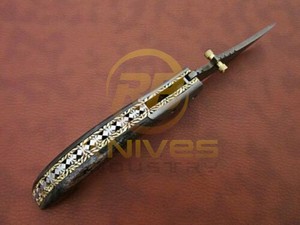 Couteau de poche pliant artisanal en acier Damas avec manche en bois classique, couteau de camping EDC pour l'extérieur - Product Image 3