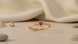 Bague fine plaquée or avec pierre précieuse rouge en forme de cœur, sertie de pierres, bijoux pour femmes, cadeau pour anniversaire, mariage - Product Image 2
