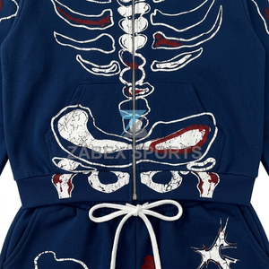 Conjunto Deportivo Personalizado OEM ODM para Hombre, Sudadera con Capucha y Pantalones Deportivos con Estampado de Esqueleto, Felpa de Algodón Premium - Product Image 5