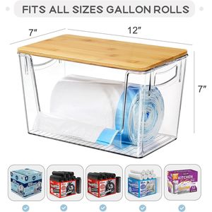 Set di 2 Contenitori Trasparenti con Coperchio in Bambù, Grande Capacità, Organizzatore per Dispensa, Porta Sacchetti Sotto Lavello - Product Image 3