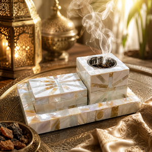 Luxury MOP Inlay <b>Oud</b> <b>Bakhoor</b> Burner Set with Wooden Tray Premium Arabic Incense Holder for Ramadan Eid Home Decor Supplier - Product Image 4