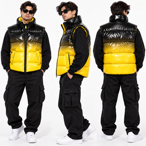 <b>Men's</b> <b>Black</b> Yellow Gradient Puffer <b>Vest</b> Stand Collar Zipper Windproof Waistcoat with Pockets - Product Image 6