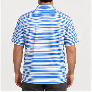 Trackstar Men's <b>Blue</b> White Bold Horizontal Stripe <b>Polo</b> <b>Shirt</b> Short Sleeve Button Collar Golf <b>Shirt</b> Custom Logo - Product Image 2