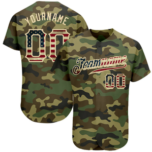Camiseta de Béisbol Personalizada OEM, Transpirable, 100% Poliéster, Tallas Grandes, Logotipo del Equipo Impreso por Transferencia de Calor, Nombre, Número, Diseño de Camuflaje Personalizado - Product Image 1