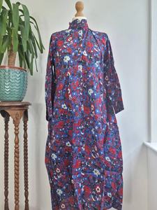 Algodón puro Midi Azul Rojo Vestido floral Bloque indio Estampado Colorido Verano Inteligente Cómodo Ropa de día - Product Image 6