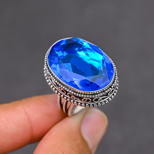 Magnifique bague tendance en topaze bleue de Londres, en argent sterling 925 massif, bijoux faits à la main, vente en gros directe d'usine - Product Image 4