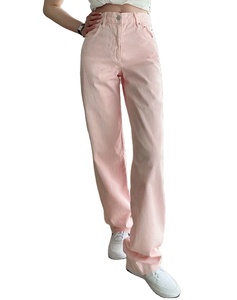 Venta al por mayor verano algodón Otoño Invierno nuevos pantalones vaqueros de color caramelo mujeres pantalones de un solo botón cintura alta pantalones de mezclilla de pierna ancha - Product Image 1