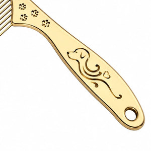 Peigne de toilettage pour animaux de compagnie en métal doré avec manche à motif floral pour le soin des poils de chiens et de chats - Product Image 2