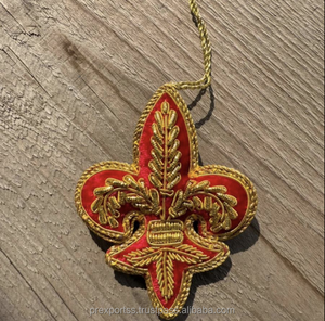 Ornement de sapin de Noël fait main en alliage brodé et perlé, décoration suspendue Fleur de Lys, fil Zari, pour les fêtes chrétiennes - Product Image 5