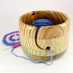 Wooden Yarn <b>Bowl</b> Round Simple Design Hand <b>Knitting</b> Crochet Holder with Cutout Feature - Product Image 3