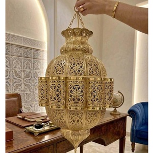 Handmade <b>Brass</b> Moroccan <b>Lantern</b> Egg Shape Metal Hanging Lamp Home Decoration - Product Image 5