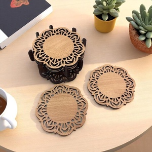 Floral Mandala Laser Cut Solid Wood Coaster Set Handcrafted Heat Resistant Drink <b>Mat</b> Decorative Coffee Tea Cup Holder - Product Image 3