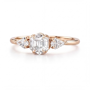 Anillo de Compromiso con 3 Diamantes Cultivados en Laboratorio, Corte Hexagonal y en Forma de Cometa, Oro Sólido de 10K, 14K, 18K, Diseño de Joyería Fina, Certificado IGI E VVS - Product Image 1